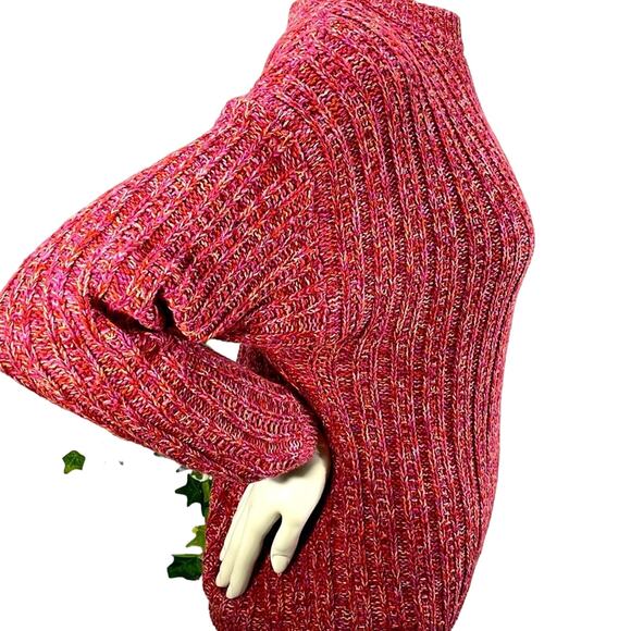 Chunky Cable Knit Pinks Reds Speckled Oversized Comfy Crew Neck Sweater Size XS - Picture 4 of 12